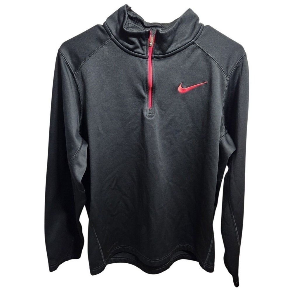 Nike Mens Therma-FIT Quarter Zip Pullover Black Red Swoosh Training Top Size M